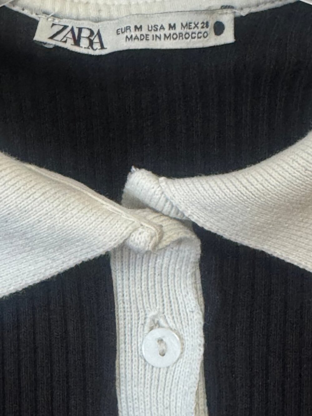 Zara Ribbed Contrast Collar Knit Top – Black/White – Medium All Occasion - Picture 4 of 5